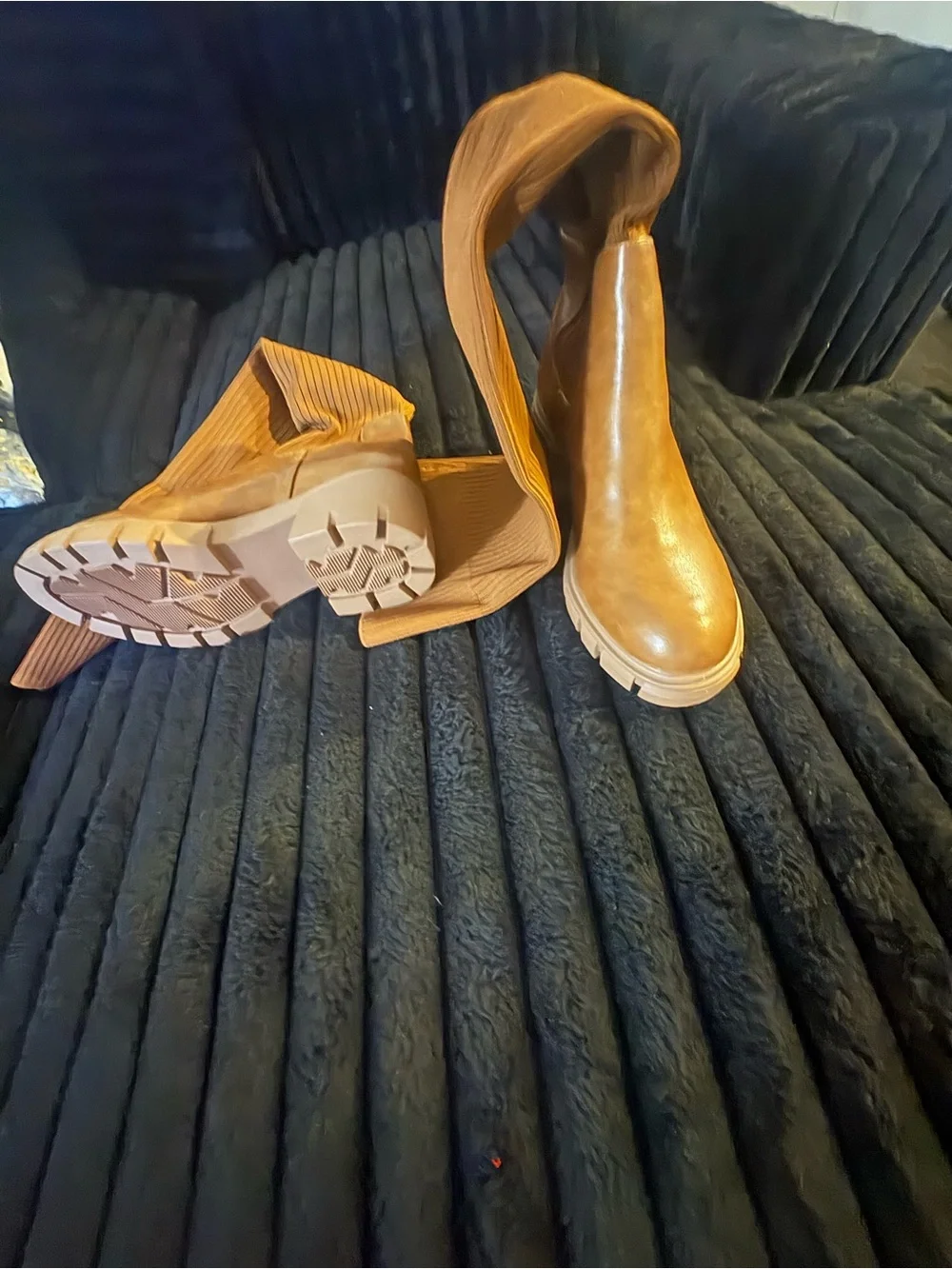 Women's Tall Chunky Chelsea Boots in Cognac